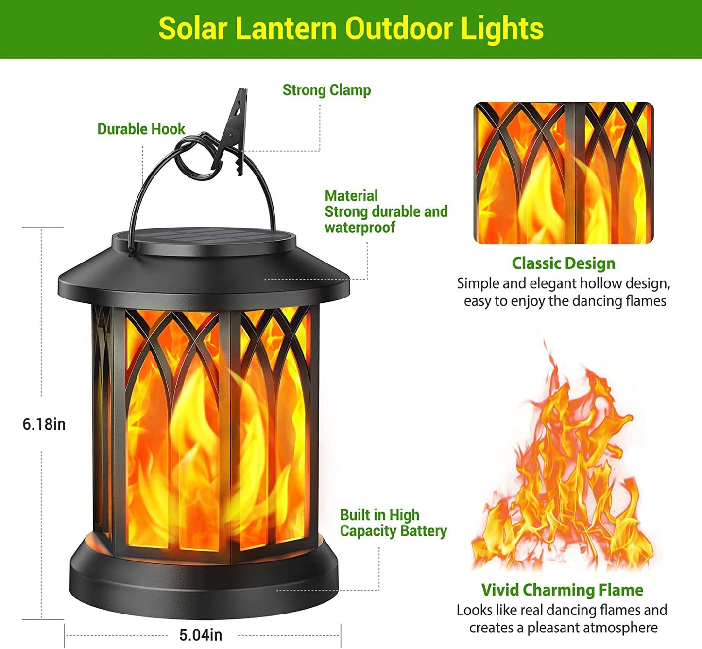 KOOPER Solar Lanterns – Vivid Dancing Flame Outdoor Lights for Garden & Patio