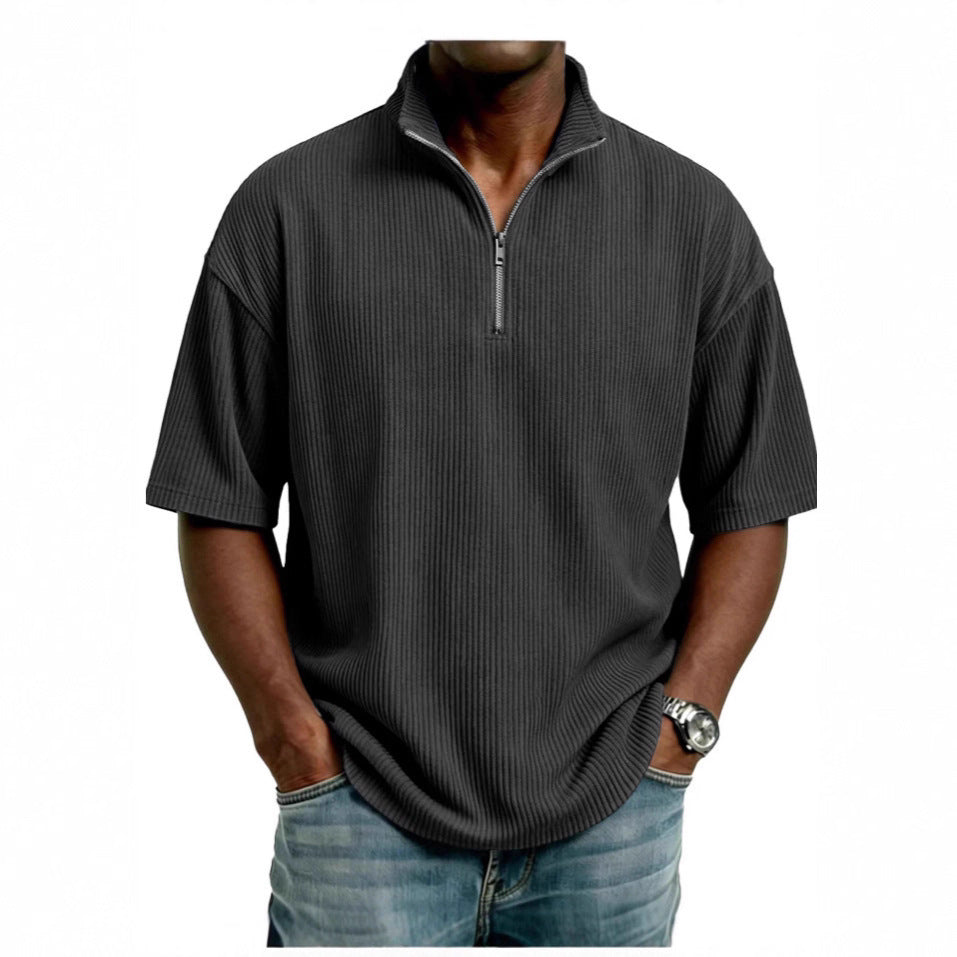 Summer Loose Casual Solid-Colored Mens Waffle-Weave Top