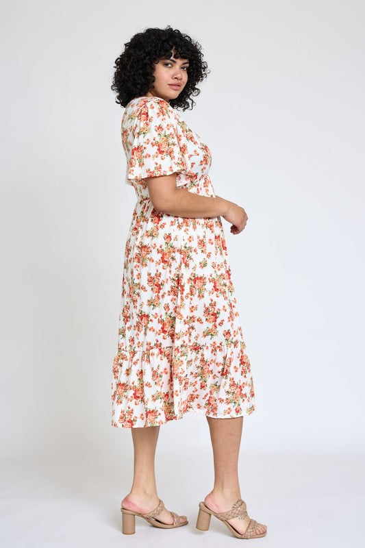 PLUS Floral Angel Sleeve Midi Dress