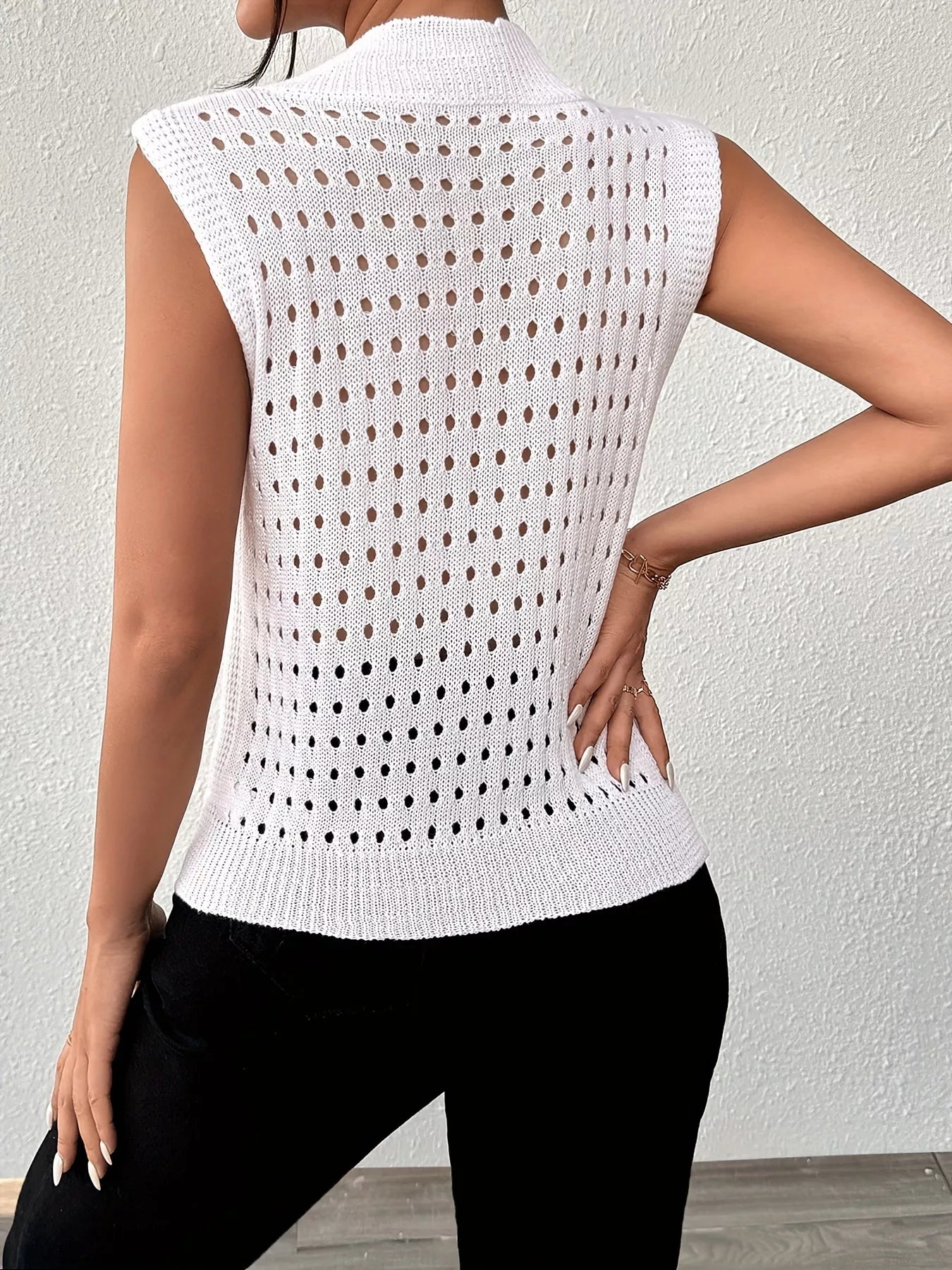 Hollow Out Round Neck Knit Sweater Tank