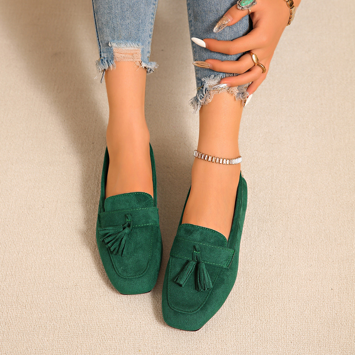 Square Toe Slip On Casual Loafer Shoes