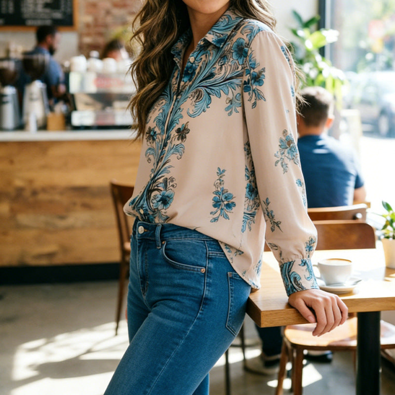 Women's Shirt Printed Casual Long Sleeve