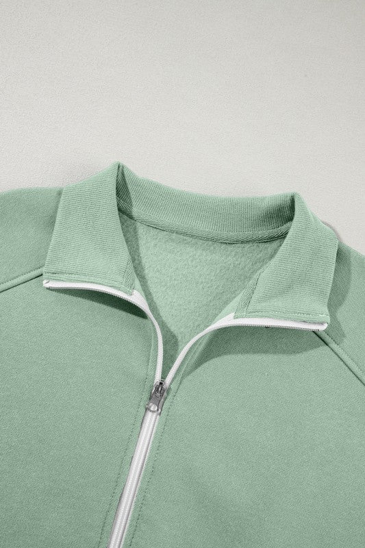 Solid Zip-Up Jacket and Drawstring Pants Set