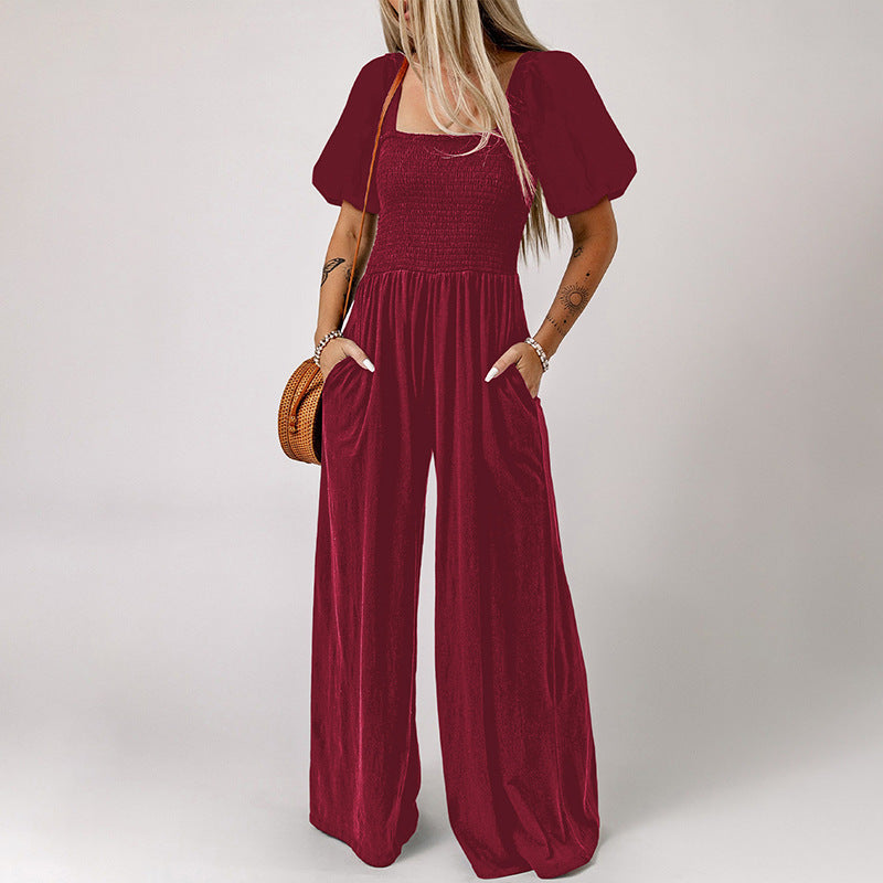 Square Collar Short Sleeve Jumpsuit
