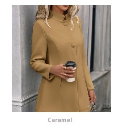 European And American New Fall And Winter Lapels Slim-fit Wool Solid Color Fashion Temperament Coat