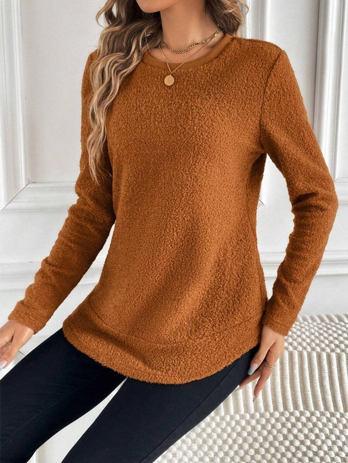 Casual Warm Solid Color Round Neck Teddy Sports Shirt
