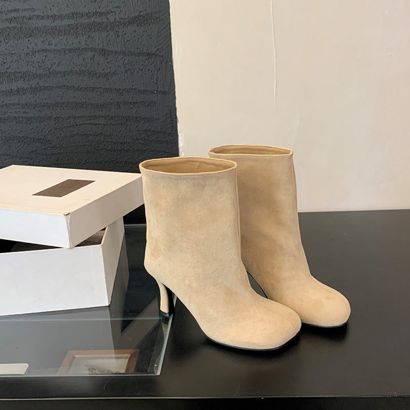 Simple Graceful Round Toe High Heel Booties