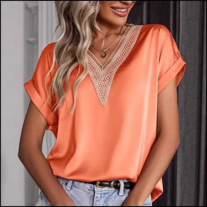 Women's Satin Loose Short-sleeve Top