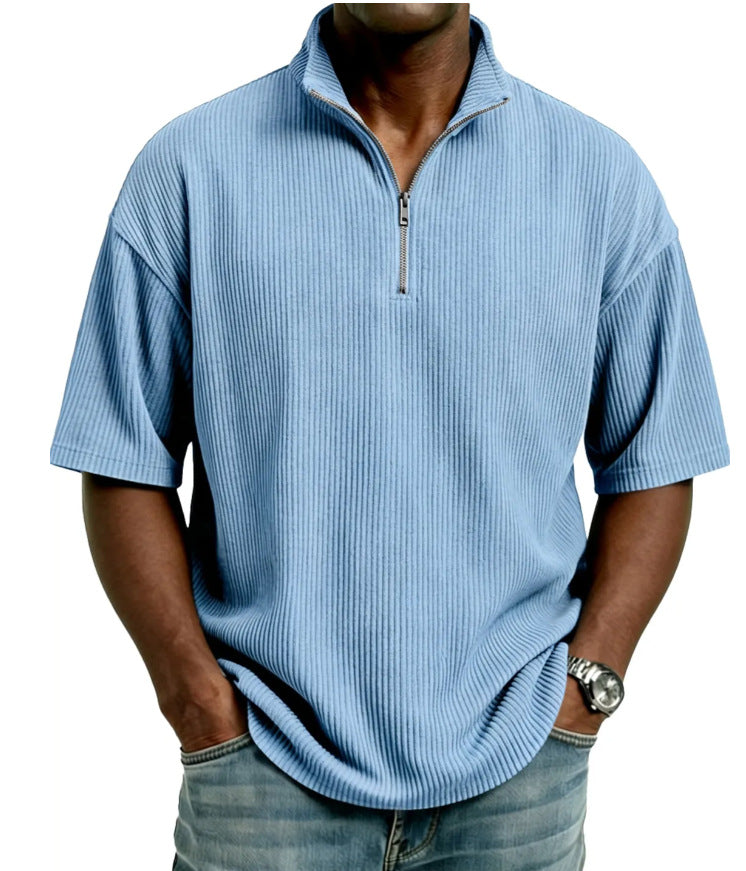 Summer Loose Casual Solid-Colored Mens Waffle-Weave Top