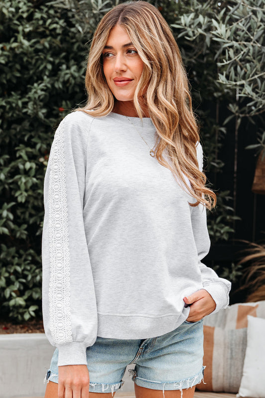 Peyton Lace Patchwork Raglan Sleeve Crew Neck Sweatshirt