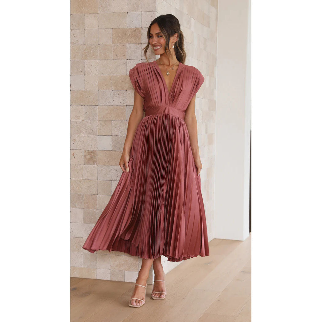 Elegant Pleated Casual Loose Zip Sleeveless Dress