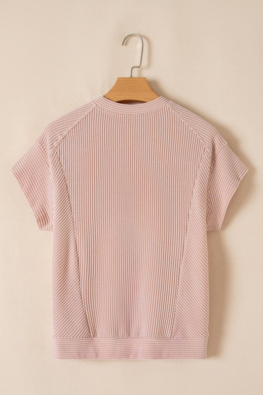 Solid Corded T-Shirt and Pants Set