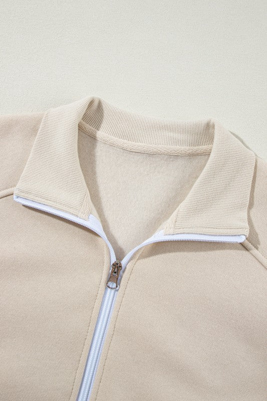 Solid Zip-Up Jacket and Drawstring Pants Set