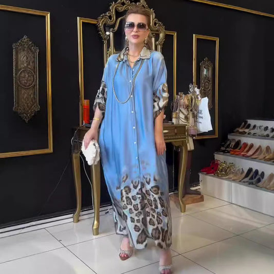 Printed Long Sleeve High Waist Temperament Vintage Robe Dress
