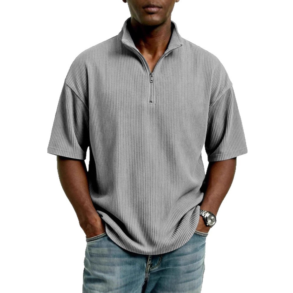 Summer Loose Casual Solid-Colored Mens Waffle-Weave Top