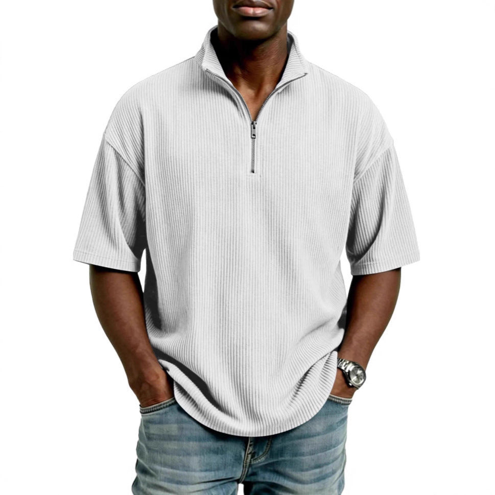 Summer Loose Casual Solid-Colored Mens Waffle-Weave Top
