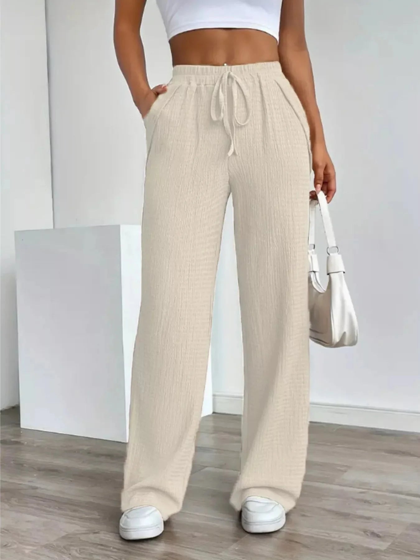 Textured Womens Wide Leg Pants
