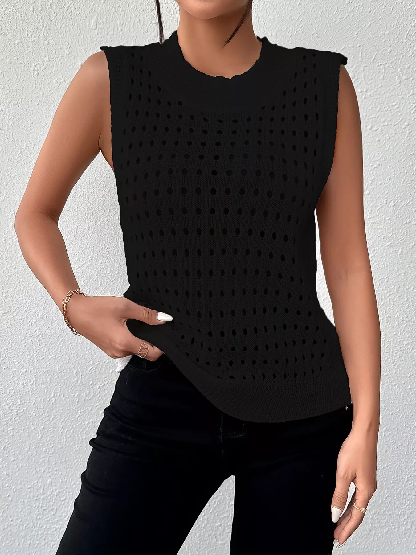 Hollow Out Round Neck Knit Sweater Tank