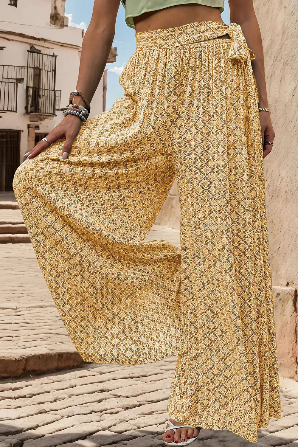 Printed Tied Wide Leg Pants