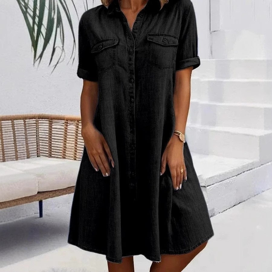 Fashion Personality Female Denim Solid Color Dress
