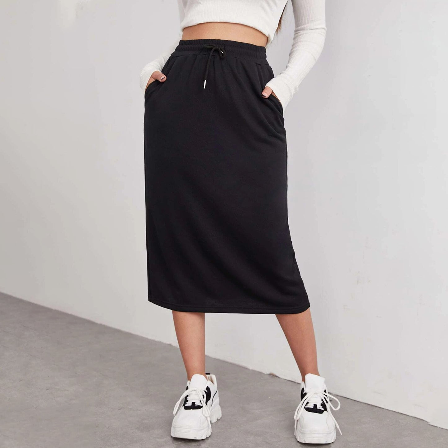 Sports Leisure Commute Loose Elastic Waist Solid Skirt