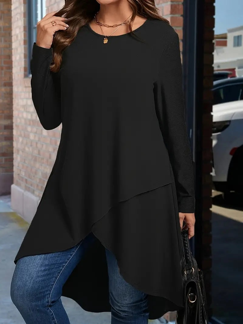 Casual Loose-fit Long-sleeve Solid-color Top