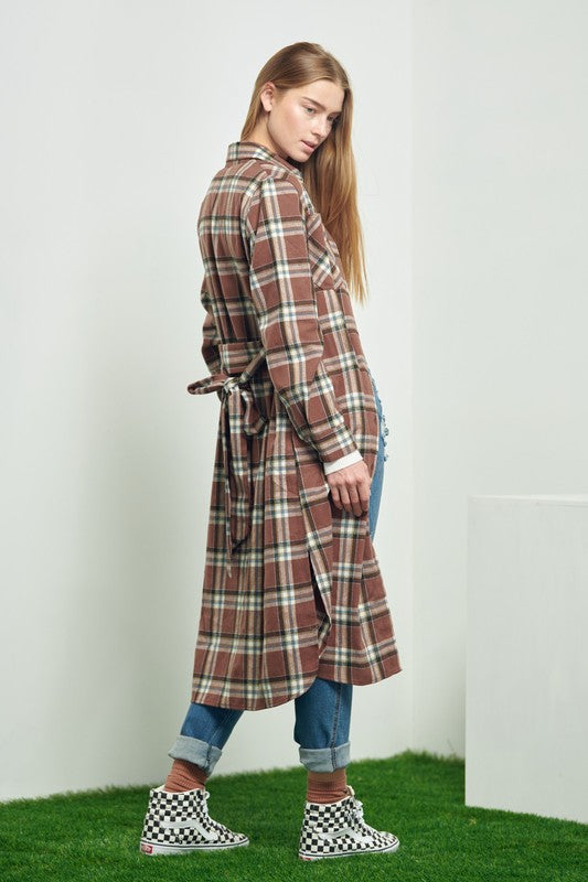 Jade by Jane Plaid Print Collar Long Shirt Dress