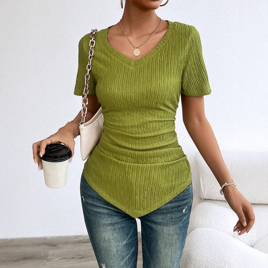 Solid-color Slimming Short-sleeve T-shirt For Women
