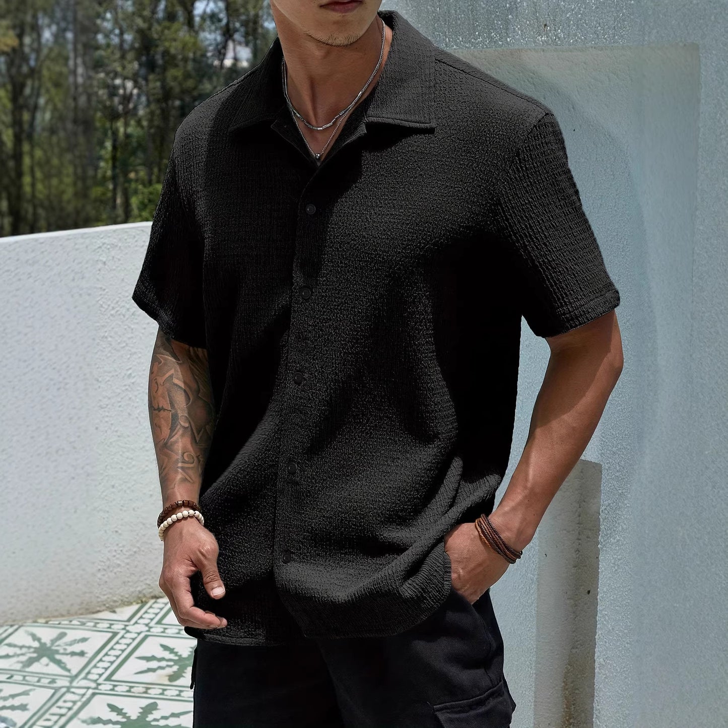 New Lapel Collar Retro Resort Casual Shirt For Men