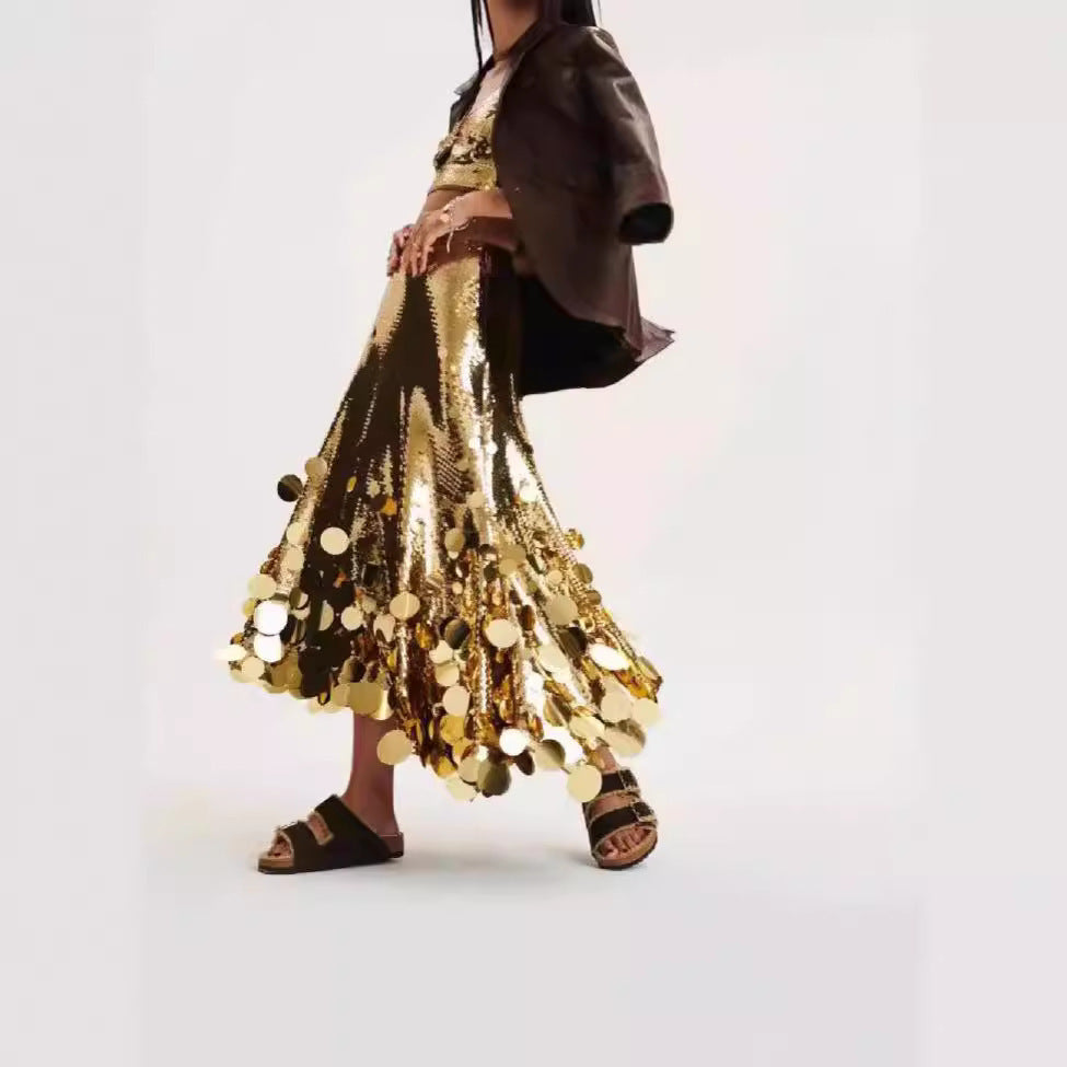 Spring New Party Fashion Plus Size Gongda Sequins Glitter Skirt