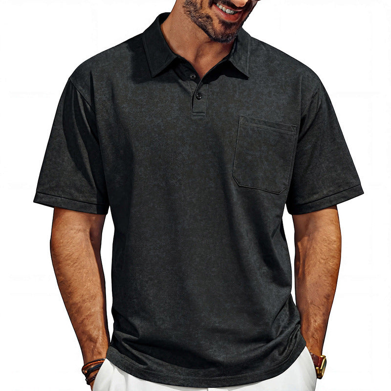 Men's Distressed Lapel Polo Shirt Loose Short-Sleeve T-Shirt