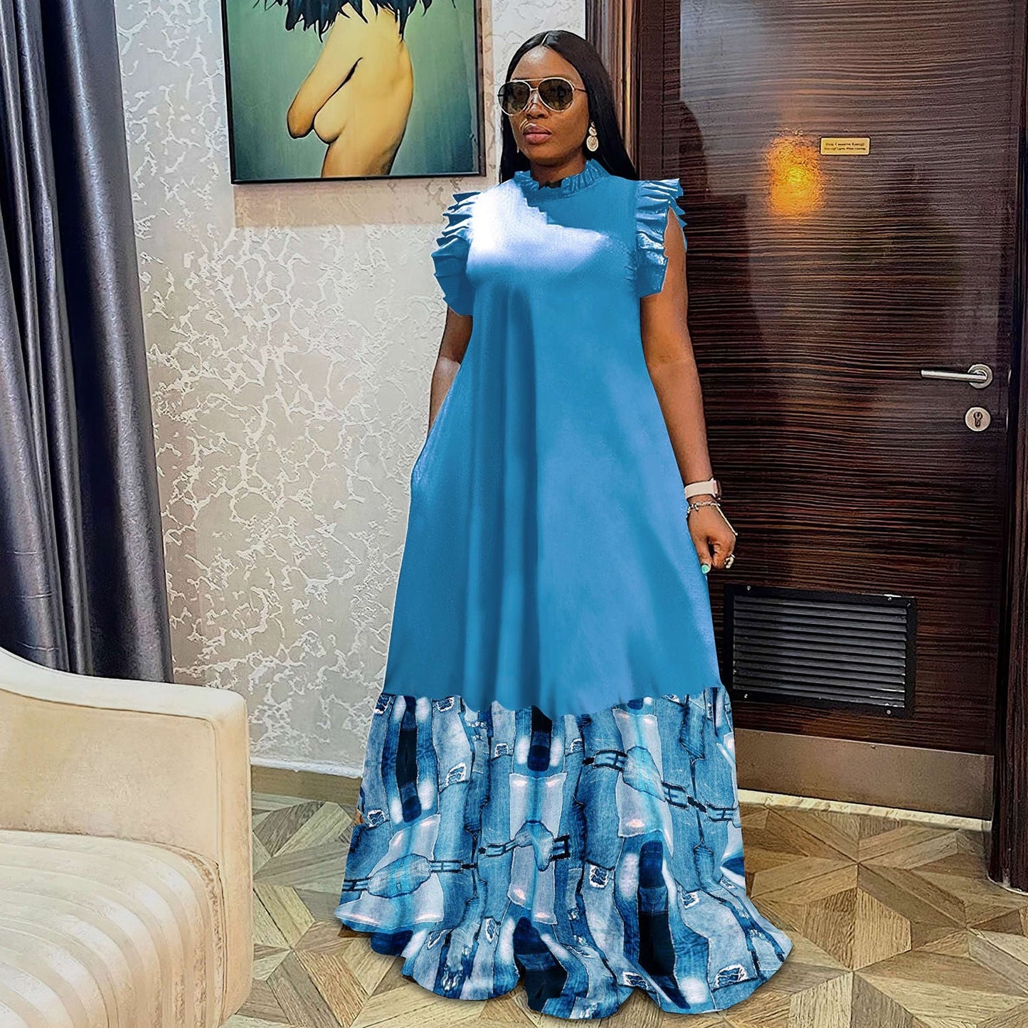 American Large Print Maxi Dress