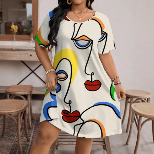 Women's Casual Printed Round Neck Short Sleeve Dress