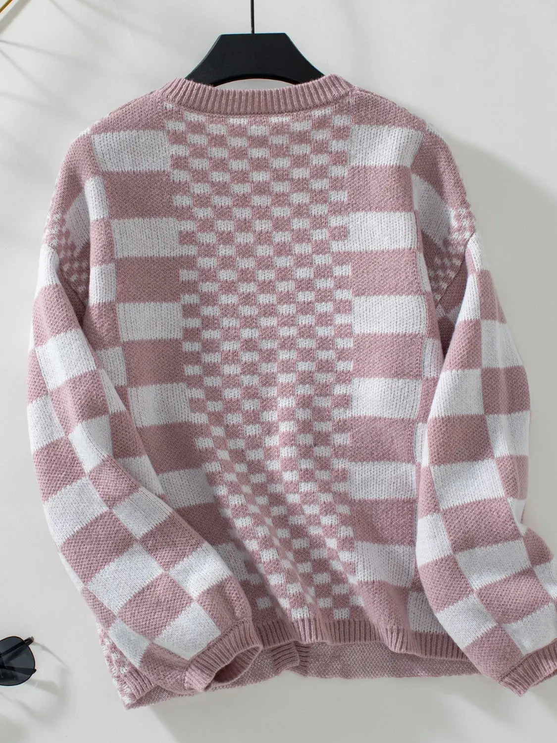 Double Take Checkered Dropped Shoulder Cardigan