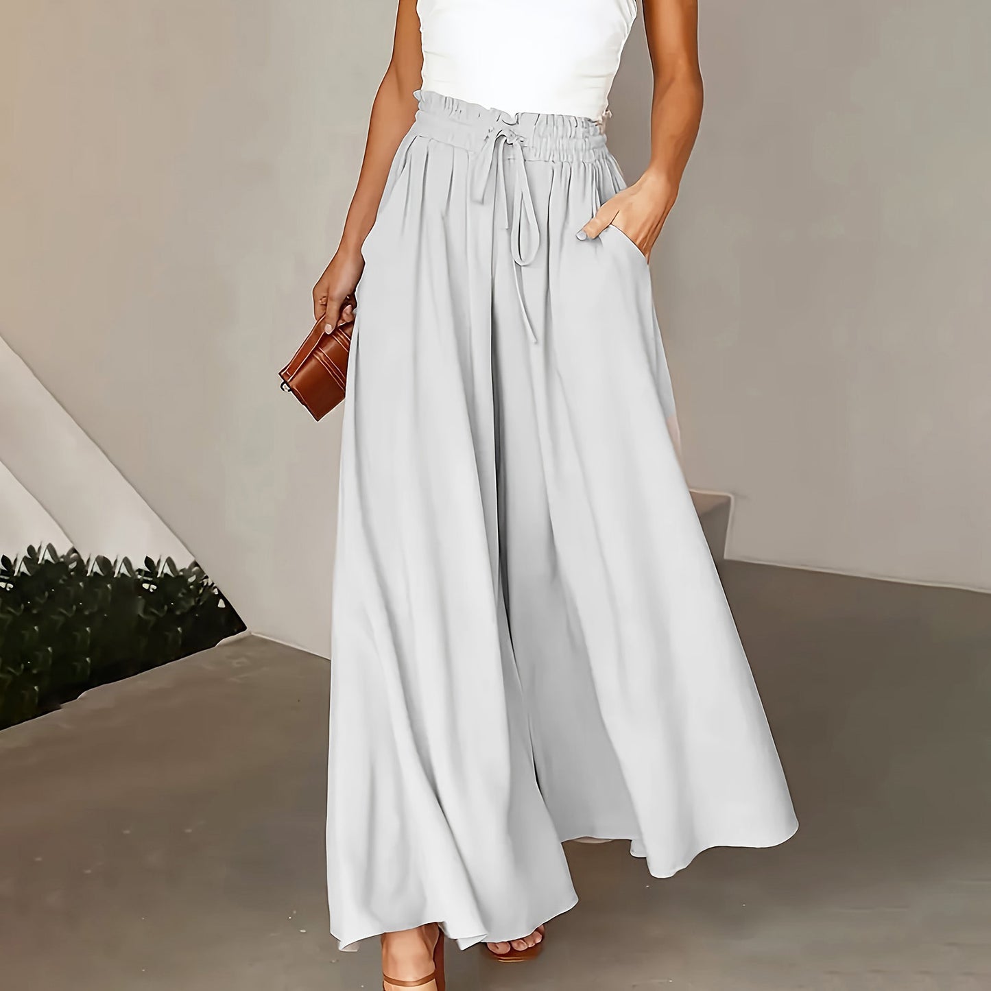 New Waist-tight Summer Long Draping Effect Long Culottes For Women