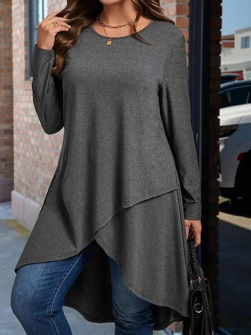 Casual Loose-fit Long-sleeve Solid-color Top