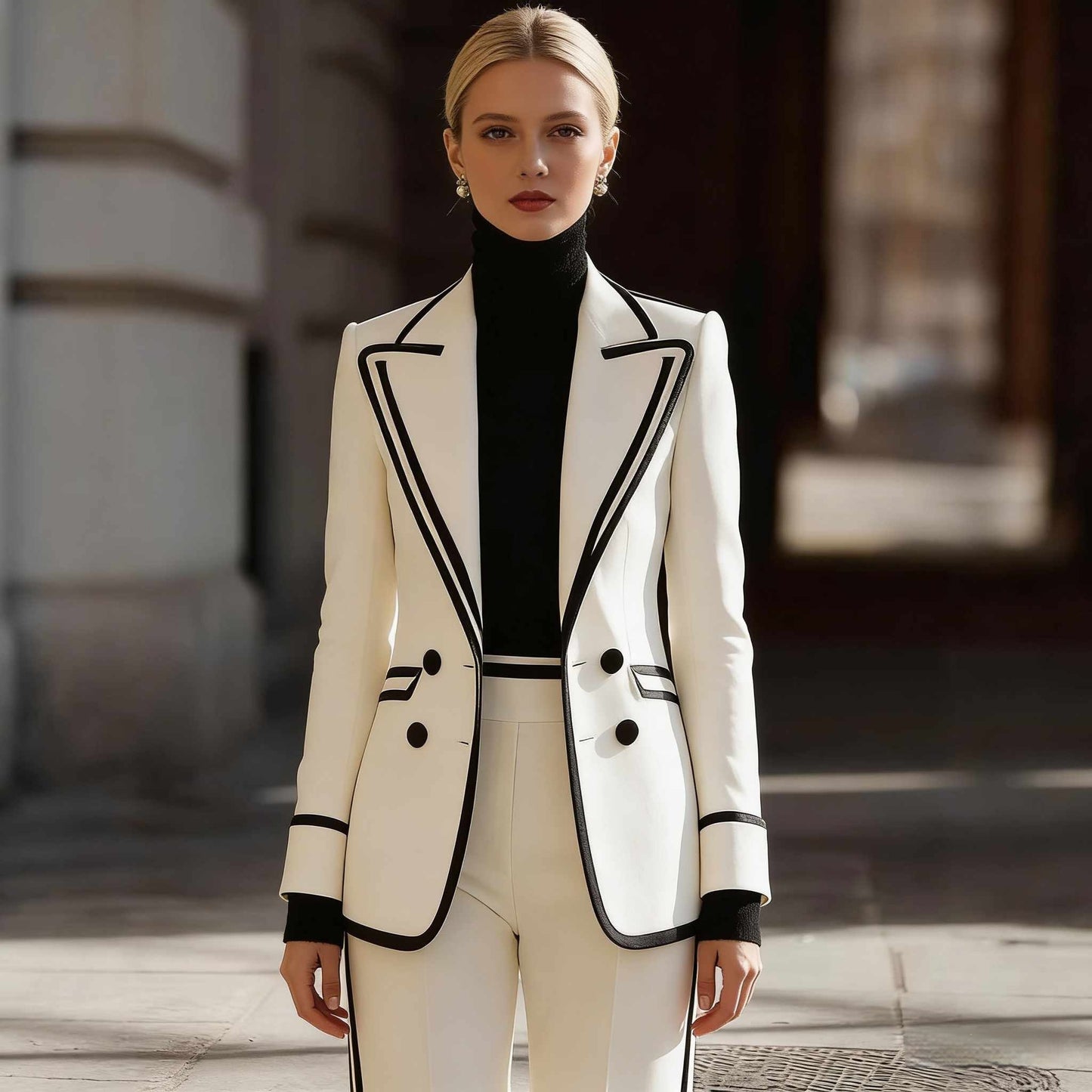 Long Sleeve Lapel Double Breasted Suit Jacket Casual Suit Pants Set