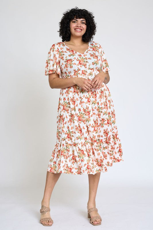 PLUS Floral Angel Sleeve Midi Dress