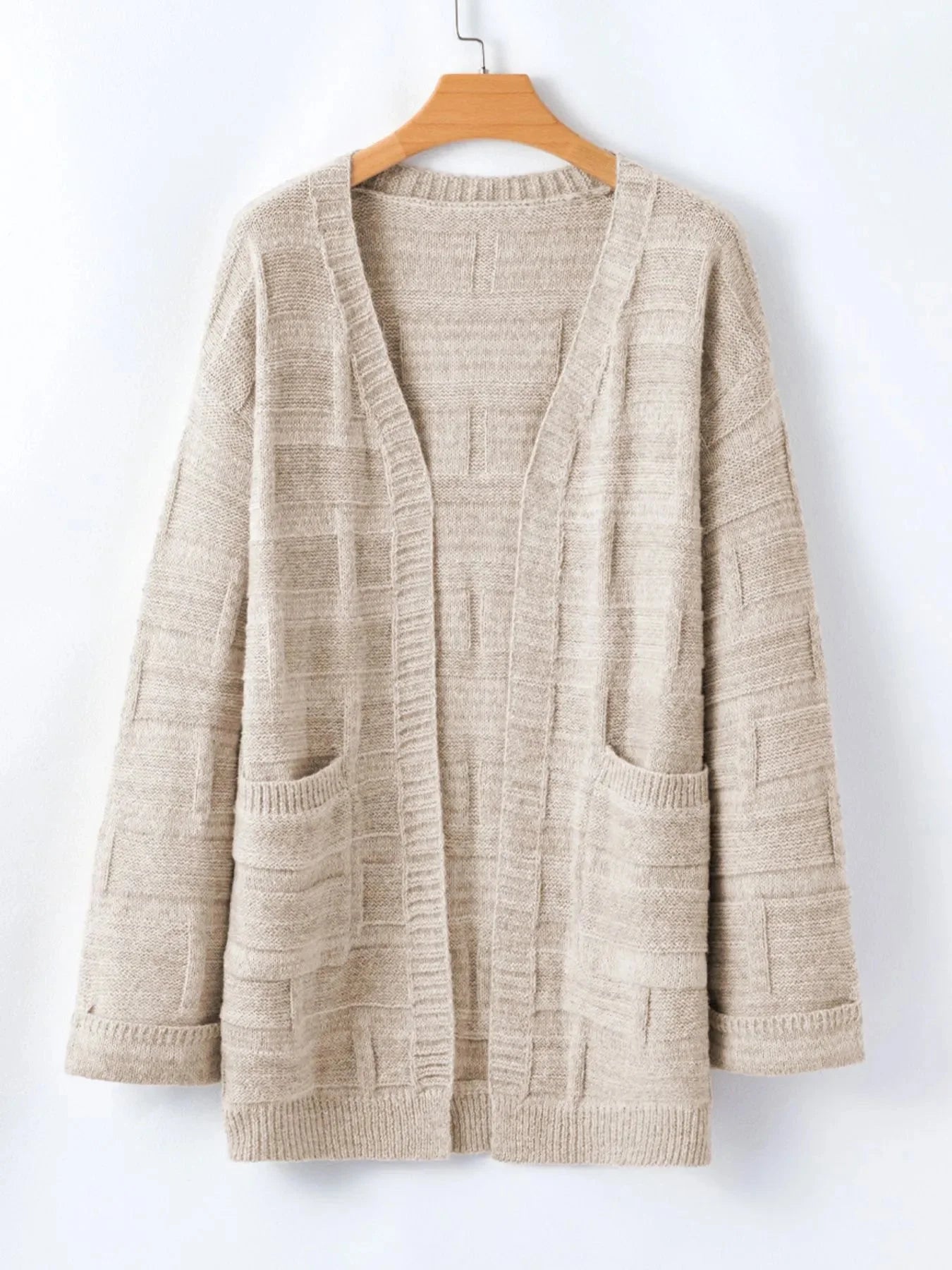 Textured Knit Open Front Cardigan with Pockets