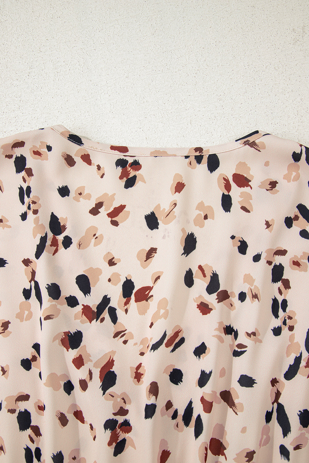 Beige Abstract Print Surplice V Neck Cuffed Sleeve Empire Waist Plus Size Dress