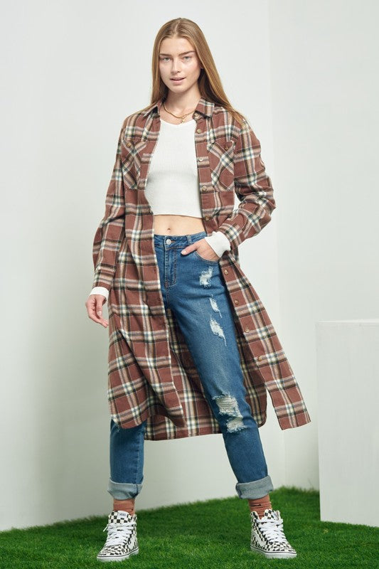 Jade by Jane Plaid Print Collar Long Shirt Dress