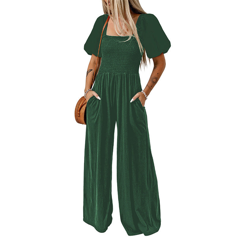 Square Collar Short Sleeve Jumpsuit