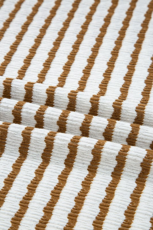 Stripe Collared Top and Drawstring Pants Set