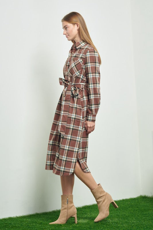 Jade by Jane Plaid Print Collar Long Shirt Dress