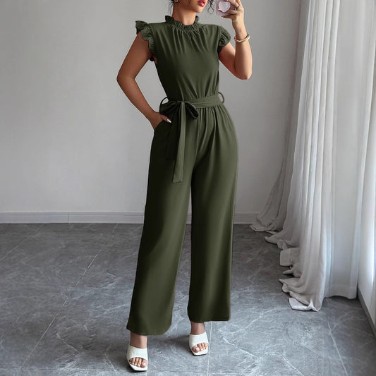 Simple Fashion Ruffled Short Sleeves Corset Jumpsuit For Women