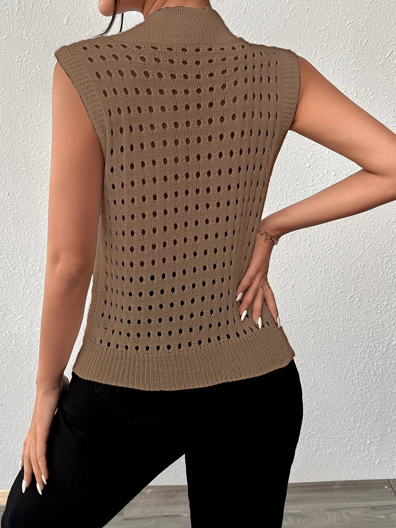 Hollow Out Round Neck Knit Sweater Tank