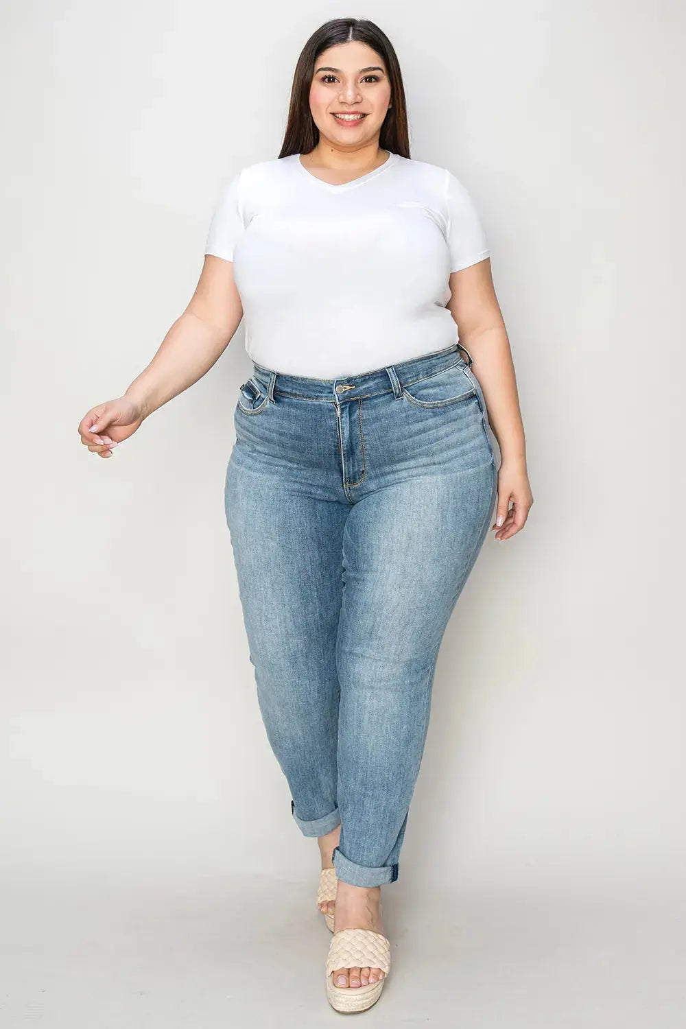 Full Size/Plus Size Cuffed Hem Slim Judy Blue Jeans