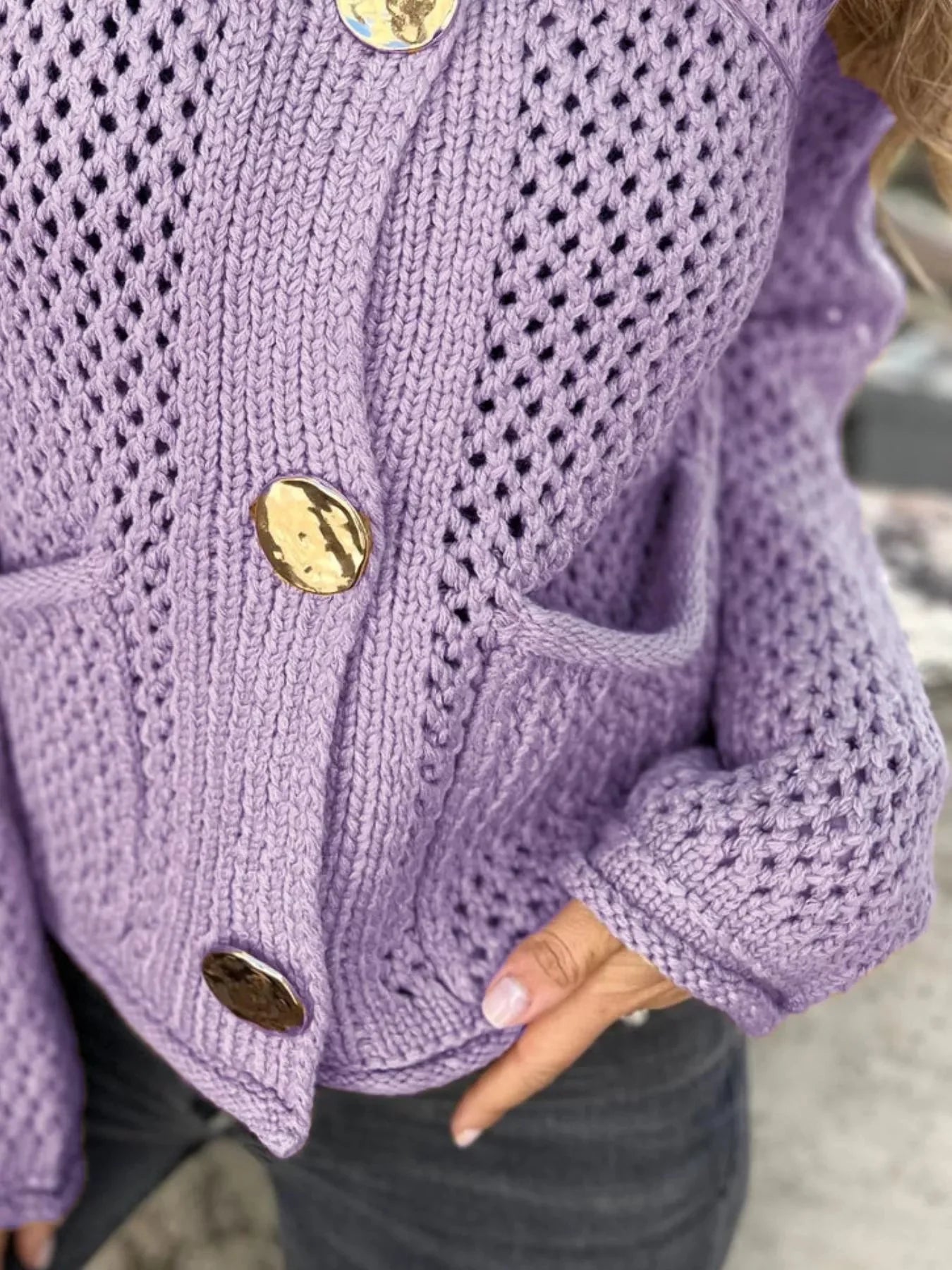 Crochet Button Up Long Sleeve Cardigan