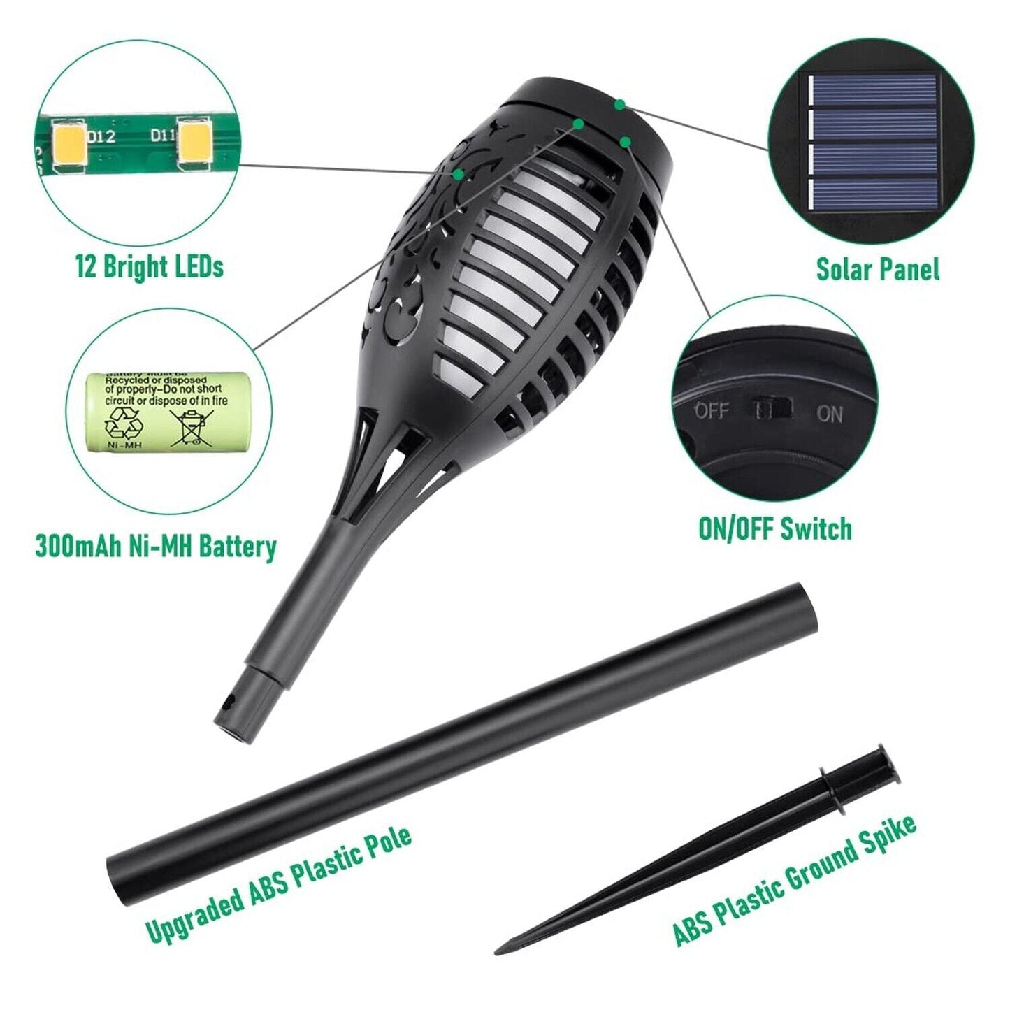 IkeeRuic Solar Torch Lights – 6 Pack Flickering Flame Outdoor Garden Lights