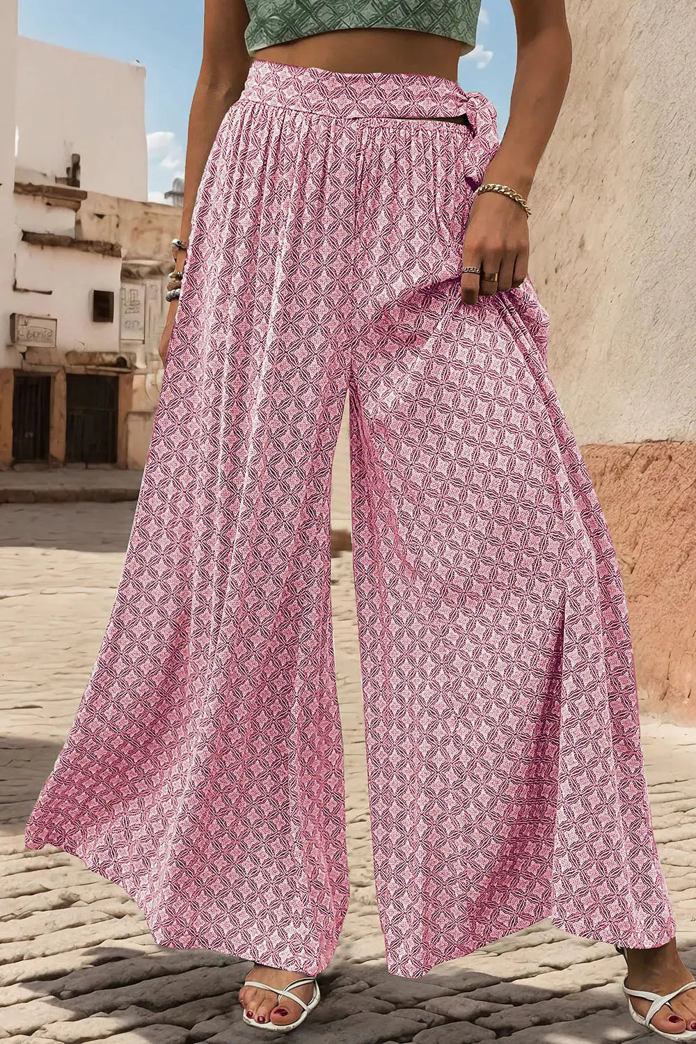 Printed Tied Wide Leg Pants